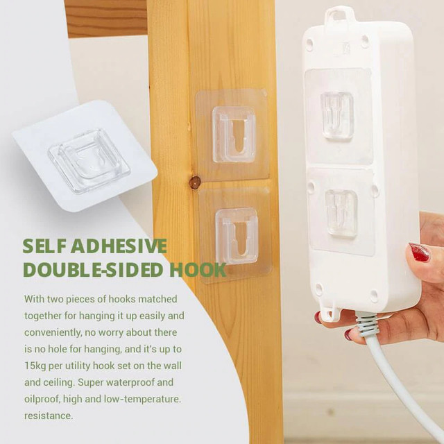 Pack of 2 Pair (4PCS)- Double Sided Adhesive Wall Hooks - Transparent