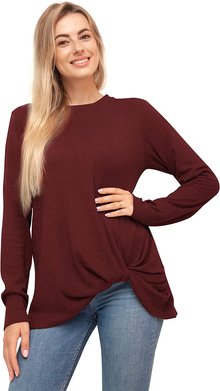 Fast Forward Women’s Tunic Blouse Twist Knot, Long Sleeves T Shirt, Loose Fitting Pullover Tops