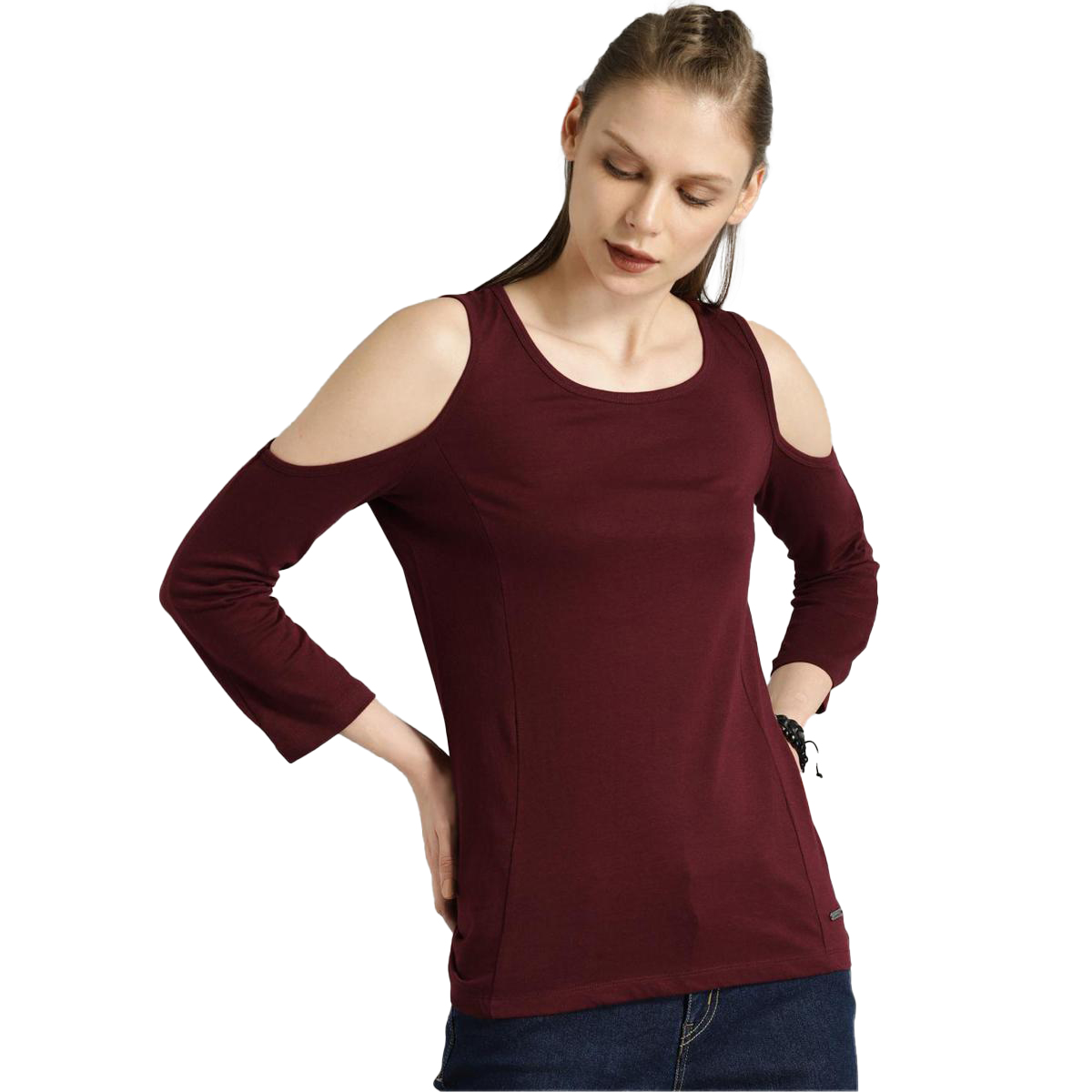 DESIGNER Maroon Cold Shoulder Off Shoulder Casual Formal Party Wear T-Shirt Top Shirt Blouse For Women For Girls