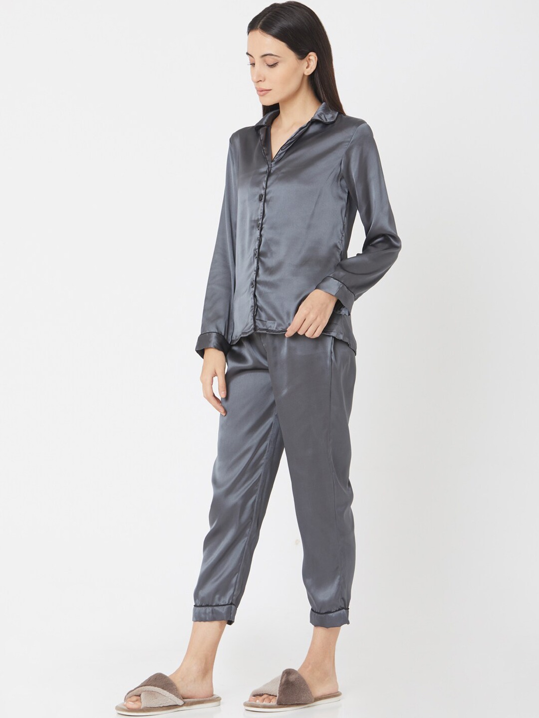 Silk trouser shirt online nighty