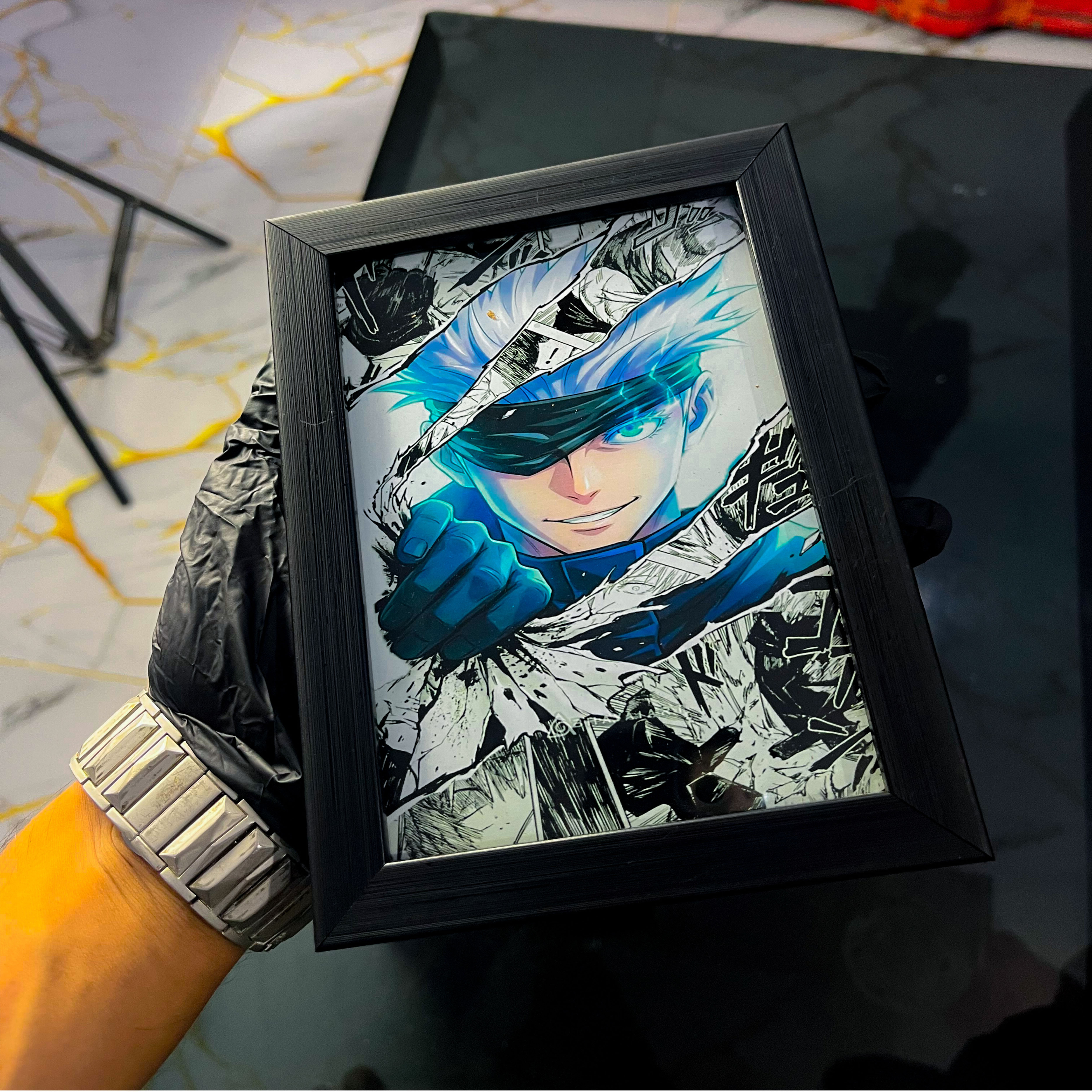 Premium Aesthetic Gojo Satoru Anime Photo Frame (A5 Frame)  - Jujutsu Kaisen Battle Anime Wall Hang Frame Wall Art for Home, Office & Garage In Very Low Price