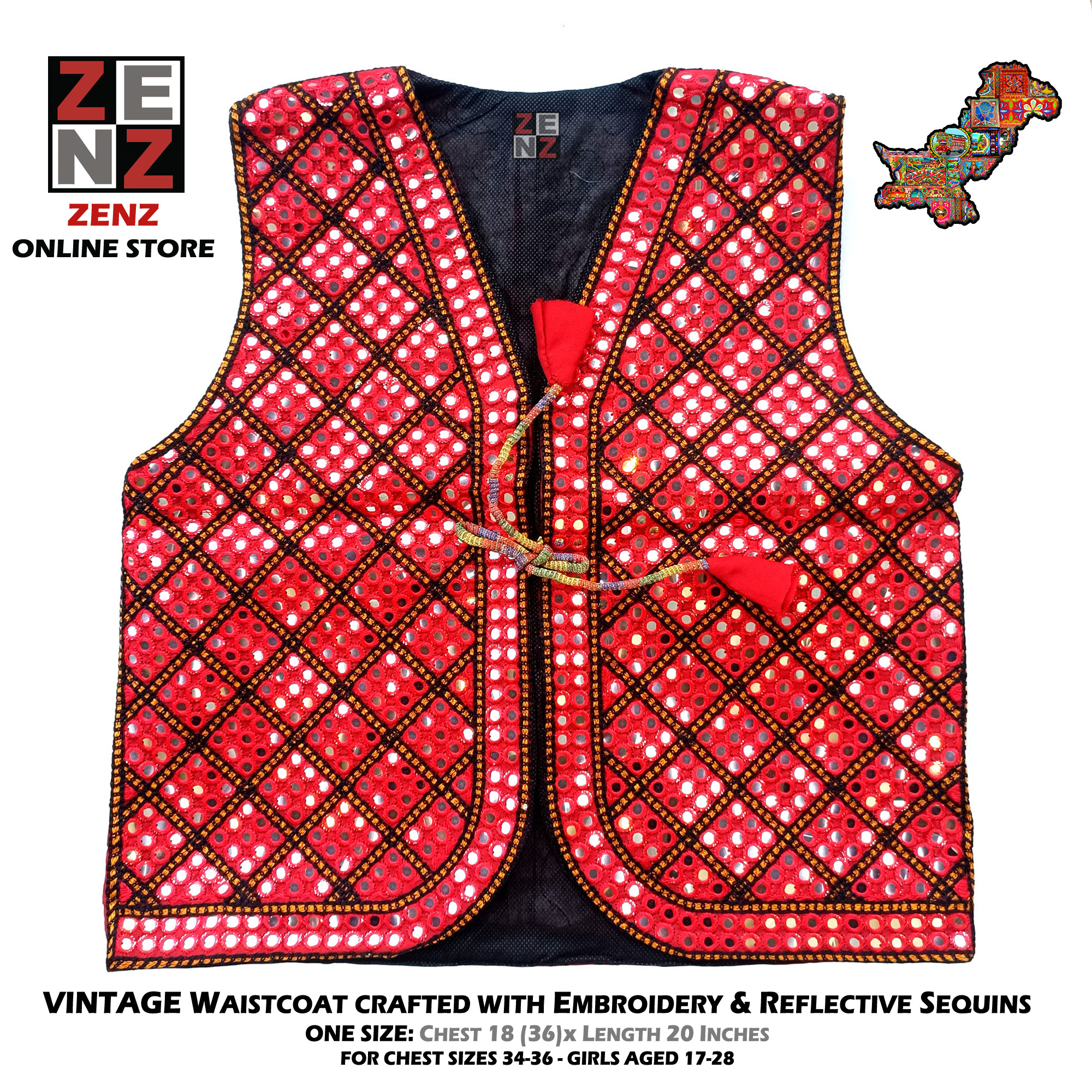 Embroidered Pakistani Traditional Sindhi Balochi & Cultural Party Wear Waistcoat Koti for Girls Women  Multicolour Embroidery Threadwork Waist Coat Craft by ZENZ