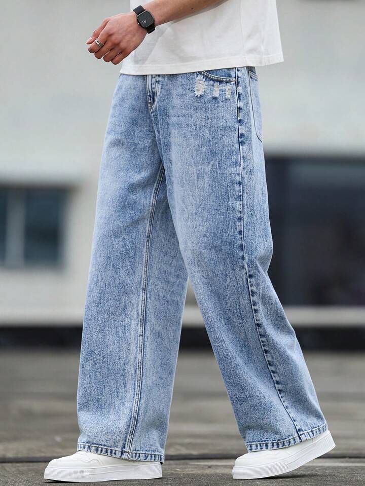 Loose Fit Baggy Denim Jeans – Stylish Men Casual Streetwear Pants