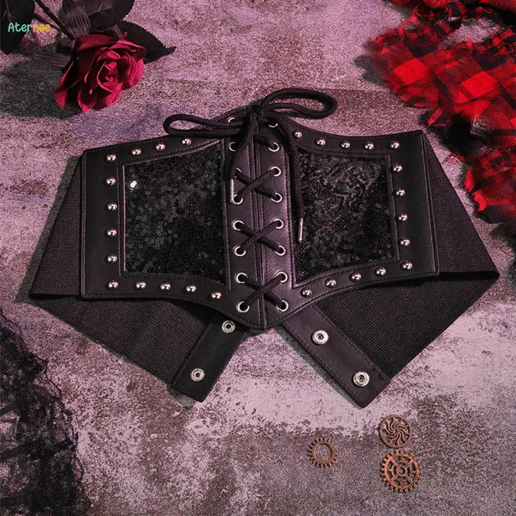 Punk Gothic Women Waist Belt Decorative Cummerbunds Wide Elastic Corset Belt