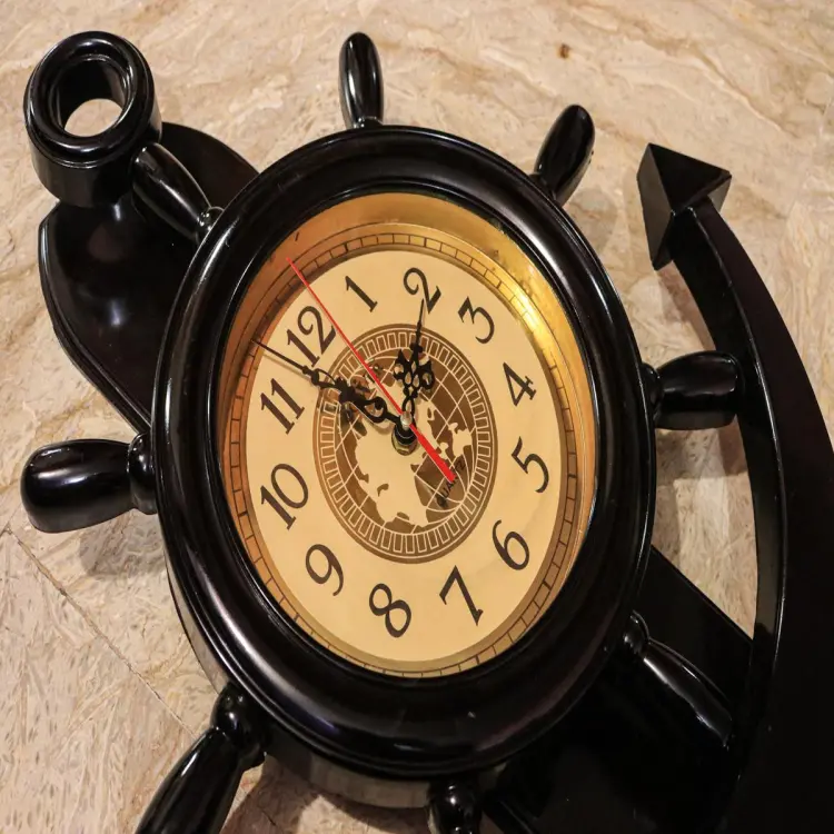 Vintage Nautical Style Wood Ship Wheel Wall Clock 