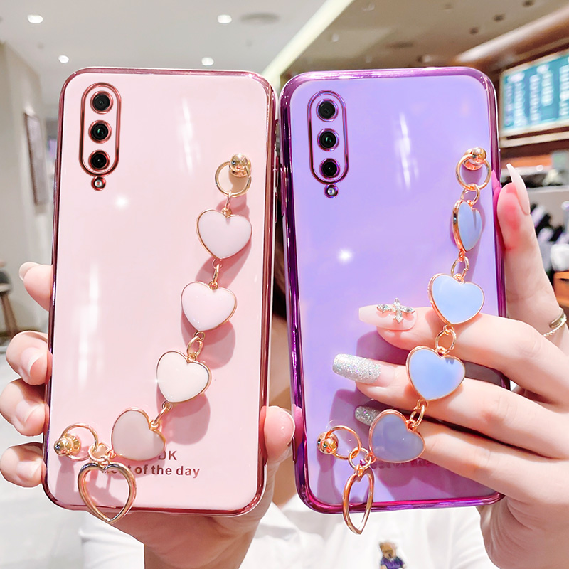For Huawei Y9s Back Cover with 3D Love Heart Wristband Chain