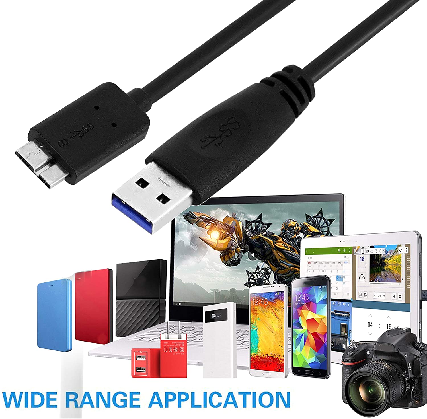 High Speed USB 3.0 Cable A to Micro B for Portable External Hard Drives
