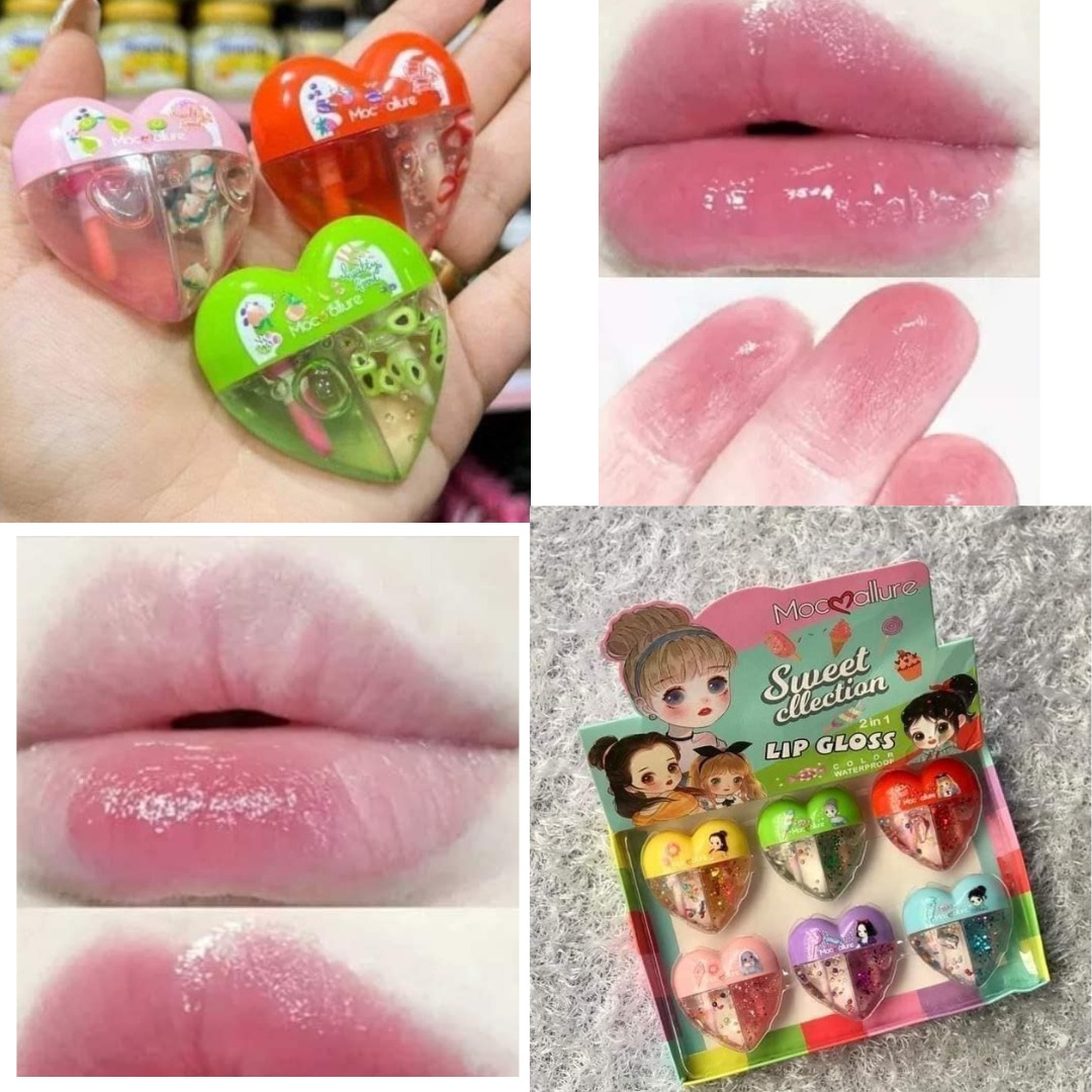 BEAUTY SHELL 2 in1 Trendy Korean Heart Lip Gloss Cute Lip Gloss Cosmetic Matte Lip Plumper | Lip Gloss Non-Stick Cup Matte Liquid Lipstick ,  Magic Rainbow Sugar Lip Gloss