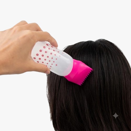 Silicone Hair Care Set: Scalp Massager & Root Comb with Oil Applicator Bottle 2 Pcs Set - Perfect for Salon & Home Use, Ideal for All Hair Types (Random  Colours)