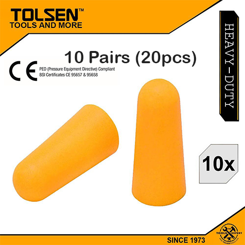 Tolsen 10 Pairs Cylindrical Foam Ear Plugs 45081 For Sound Sleep, Noise Suppression