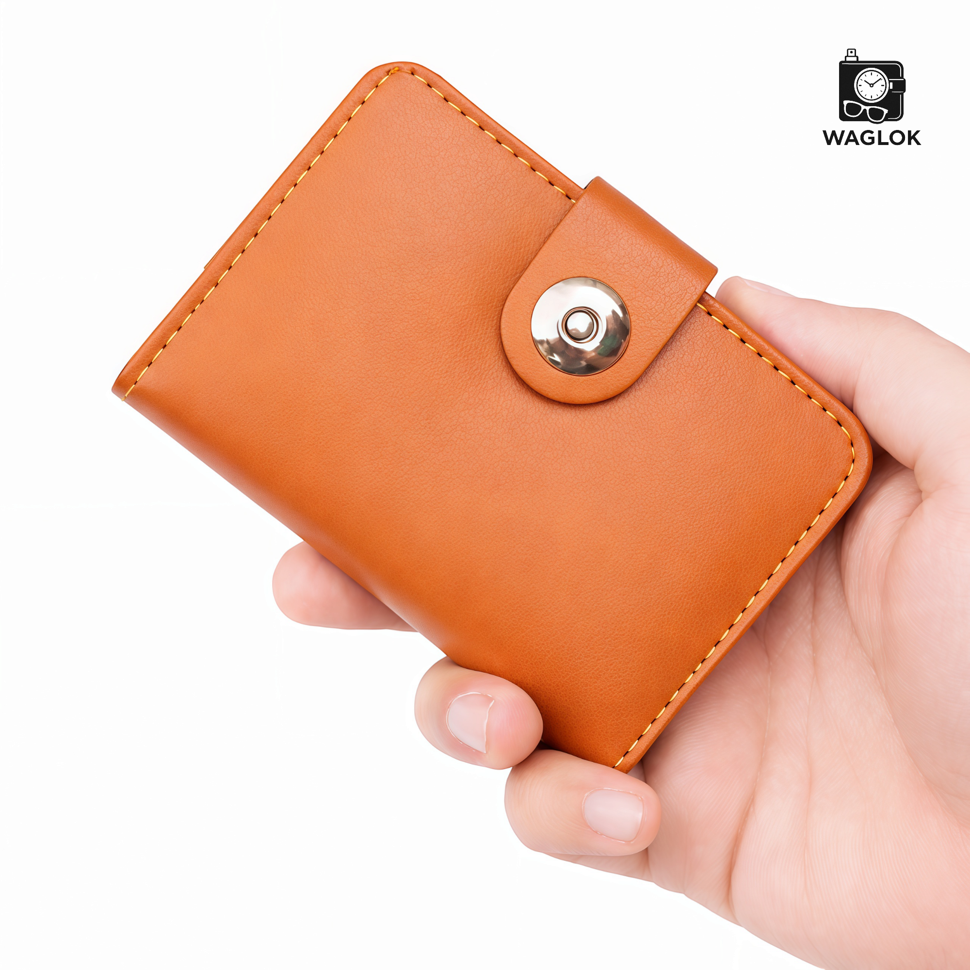 Magnetic Button Cow Leather Slim Wallet, 4 Card Slots, 1 Cash Pocket, 1 Window Card Slot