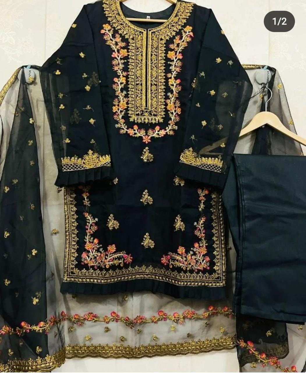 Stylish Stone Embroidered Organza 3 Piece Suit for Women with Dupatta & Trouser - Fancy Wedding Dresses for Women