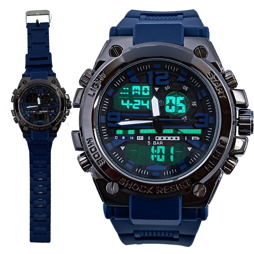 Heavy Duty GSTW-300 Men’s Sports Watch Dual Display Analog Digital Shockproof 20BAR Water Resistant Rugged Metal Dial Multifunctional Outdoor Timepiece