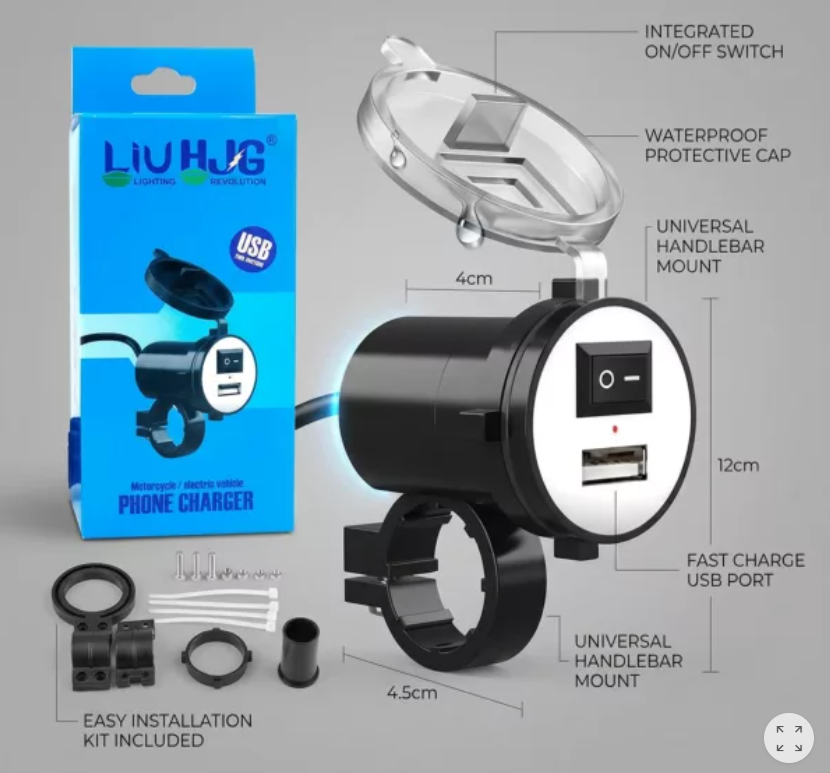 Motorcycle Mobile Charger Universal USB Waterproof with Switch