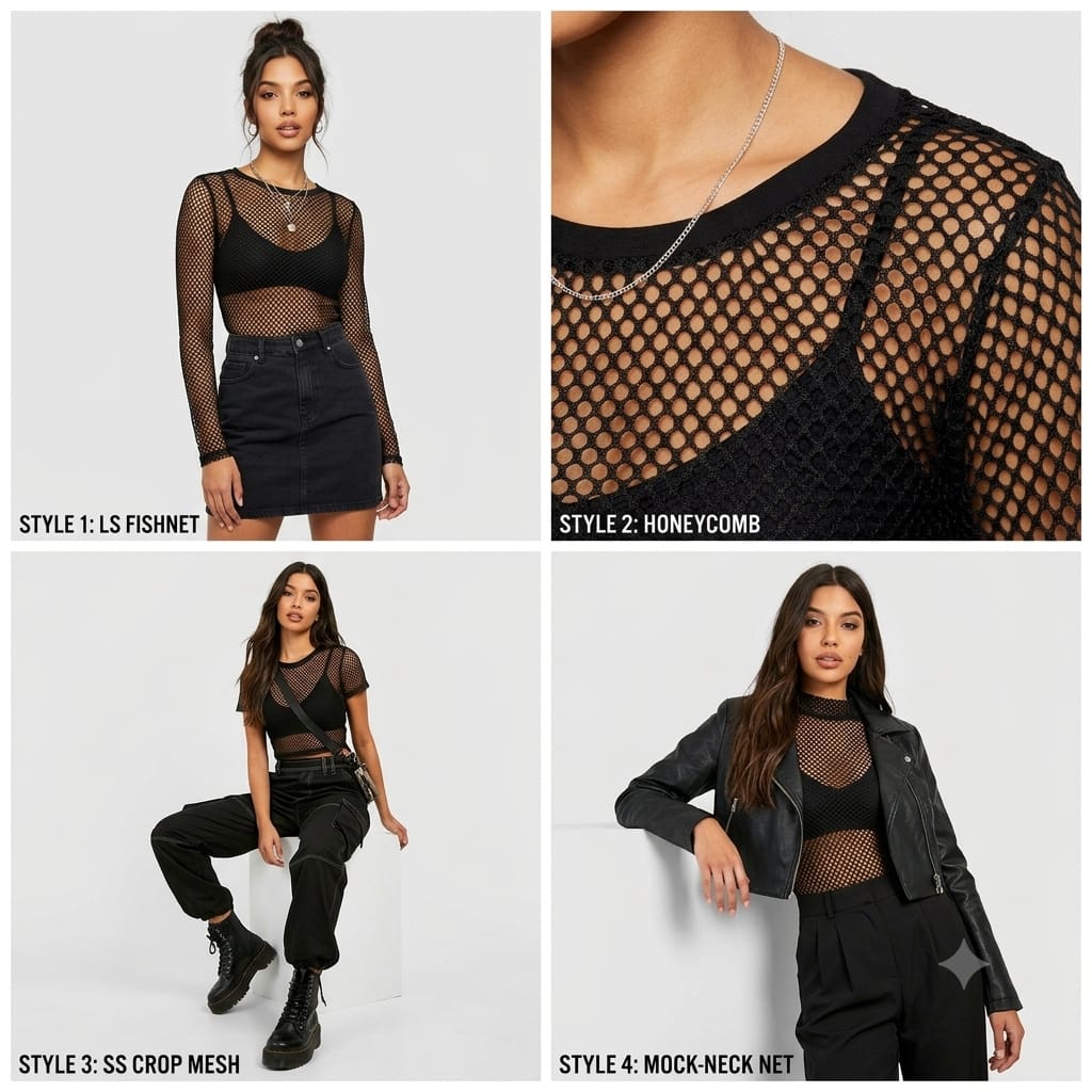 "Stay Stylish with Our Exclusive Women and Girls Mesh Top Collection"