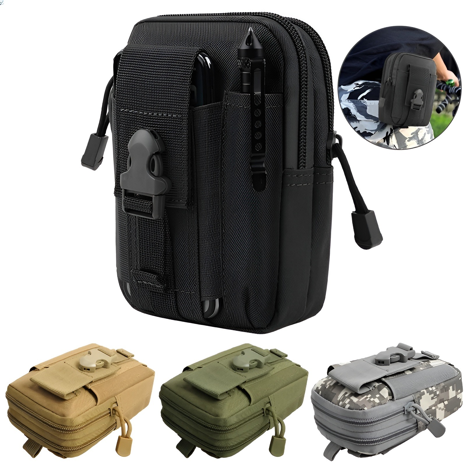Tactical Mobile Phone Case Pouch Waist Belt Bag Water-resistant Multifunction Casual Men Waist Pack Male Small Bag  Men Casual EDC  Waist Small Bag  Travel Tools  Organizer Pocket with Cell Phone Holder Travel Tools cover For Mobile.