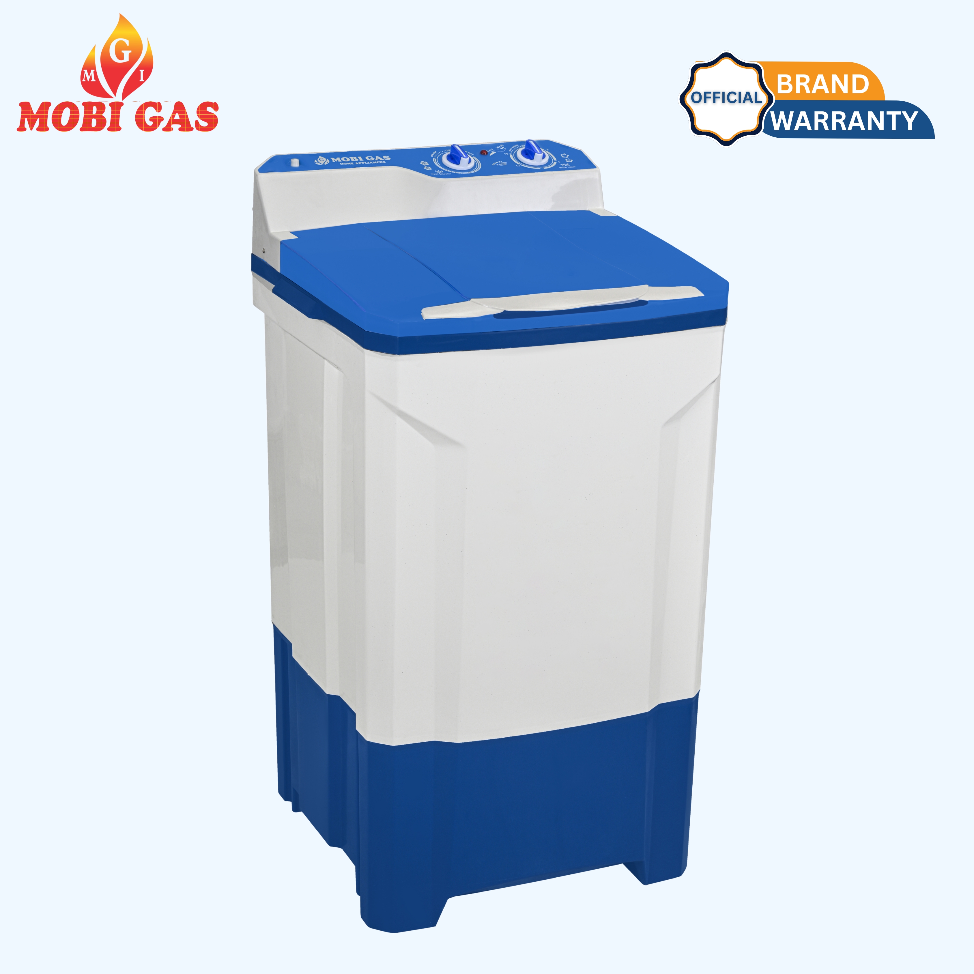 Mobi Gas MWM-565 Semi Automatic Washing Machine 10KG – Heavy Duty Plastic Body, Pure Copper Motor, Dual Spin, Blue / Red