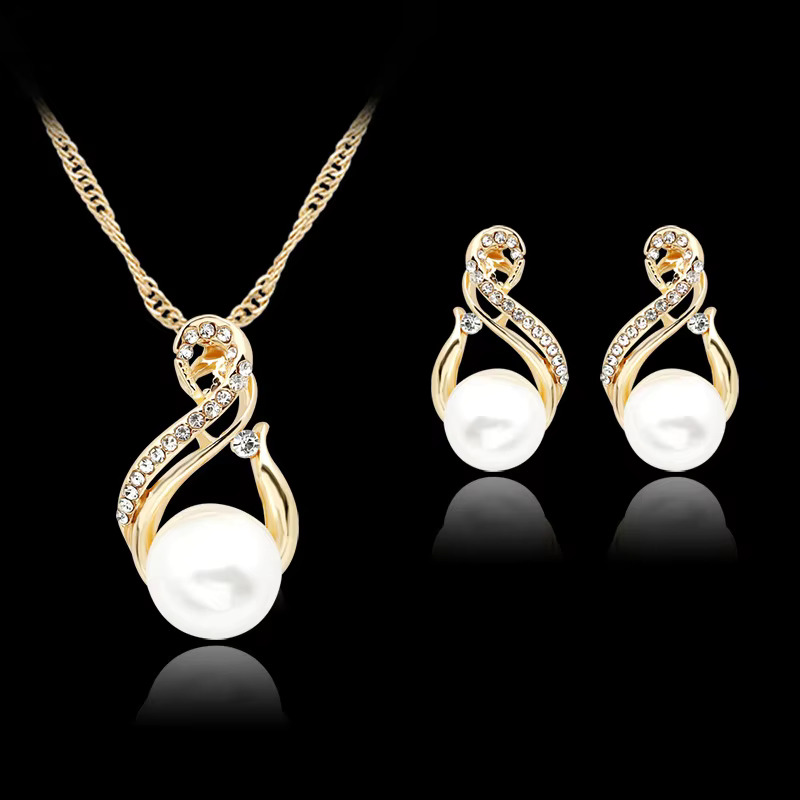 2Pcs Gold Chain & White Pearl Necklace With Earring Jewelry Set For Girls Fashionable European Style Hollow Drop Pendant Chain Elegant and Cute Fashion Party Jewelry For Special Event