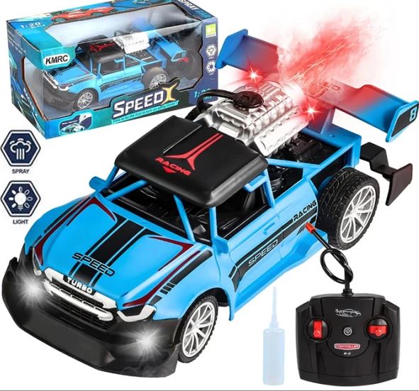 Rc Car High Speed Racing Car Remote Control Rechargeable Rc Smoke Spray Remote Control Light Smoke Spray Emulation Exhaust Car in 1:20 Scale With Rechargeable Battery & Cable 2.4G RC Light Spray Car For Long Range