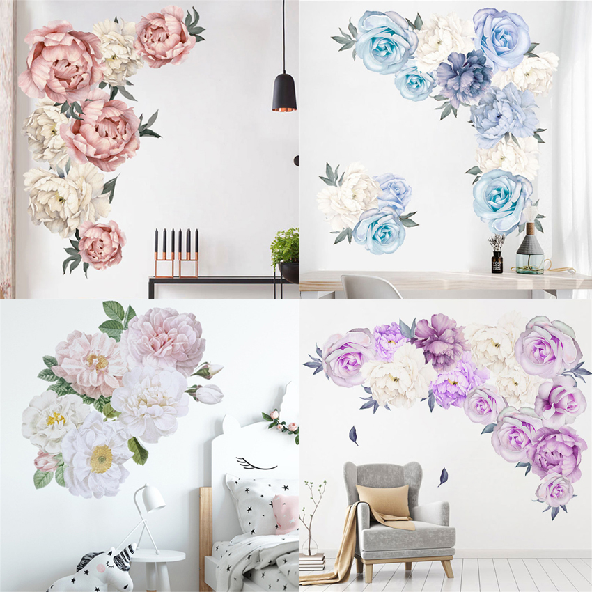 Peony Rose Flowers Wall Sticker Art Nursery Decals Kids Room Home Deco 売れ筋