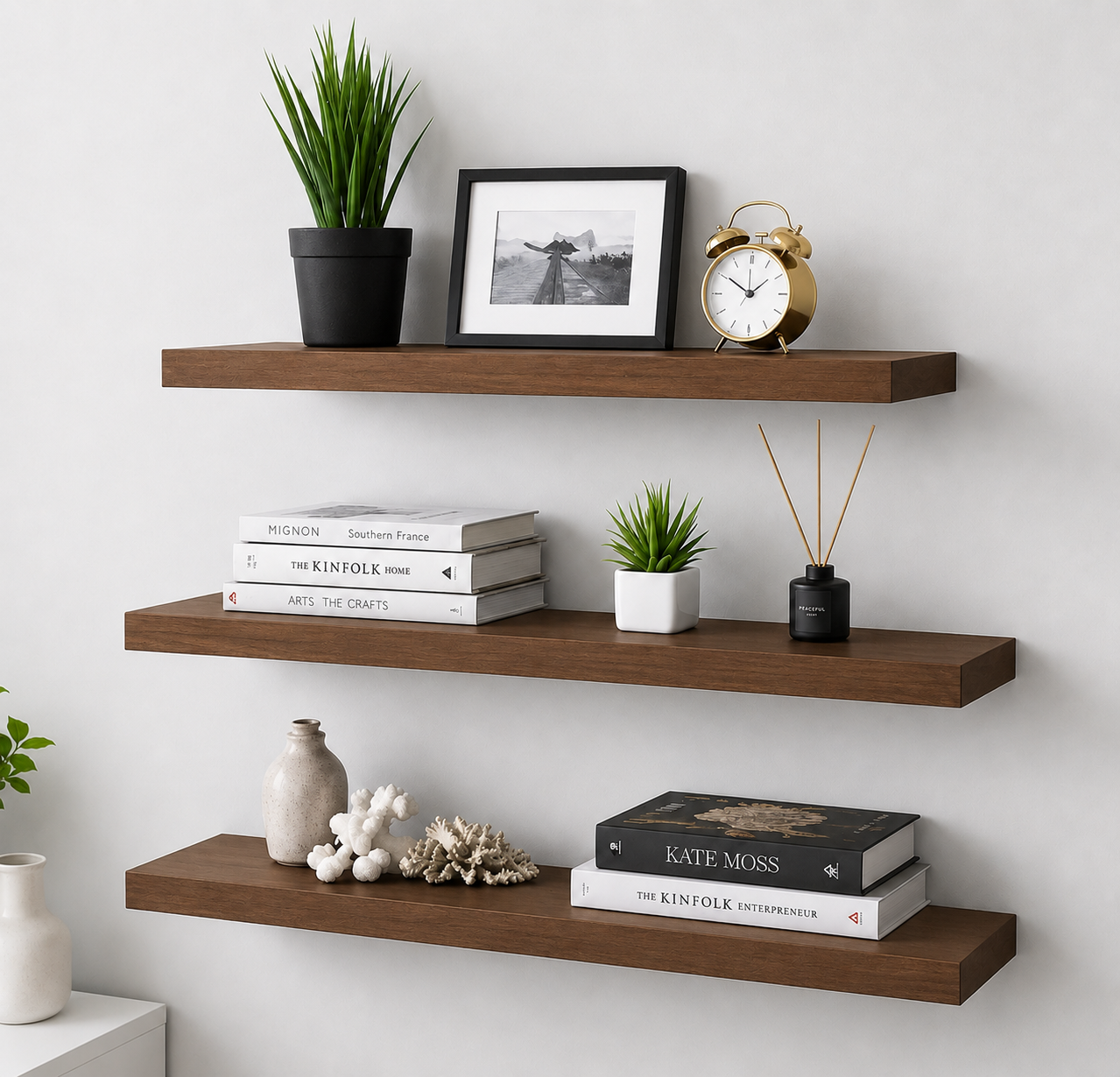 3 Pcs Wall Mounted Floating Shelves – Modern Wooden Wall Rack Set – Decorative Storage Shelf for Living Room, Bedroom & Office – Heavy Duty Wall Decor