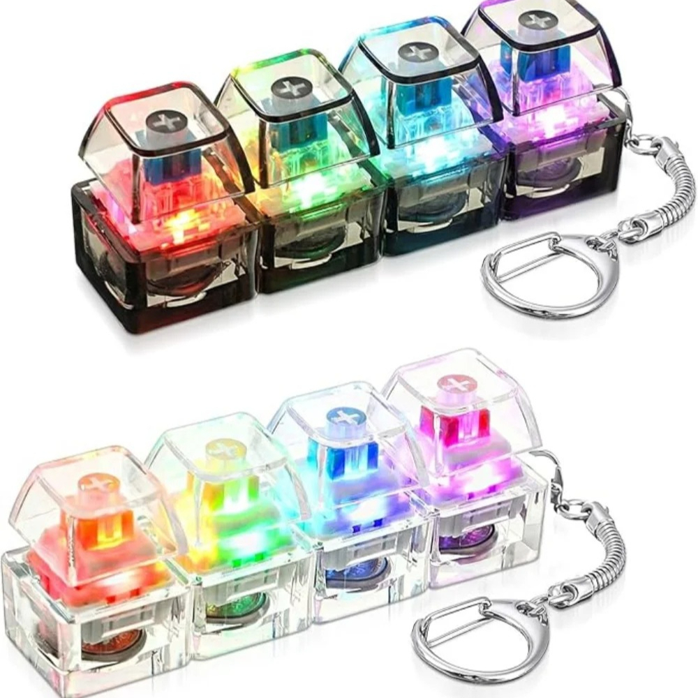 4 Button Fingertip Keyboard Keychain RGB Keyboard Fidget Toy with Lights for Stress Relief Decompression Calming Accessories