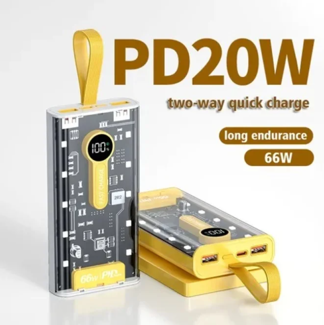 66W Transparent Digital Display 20,000mAh PD Power Bank With Ampere