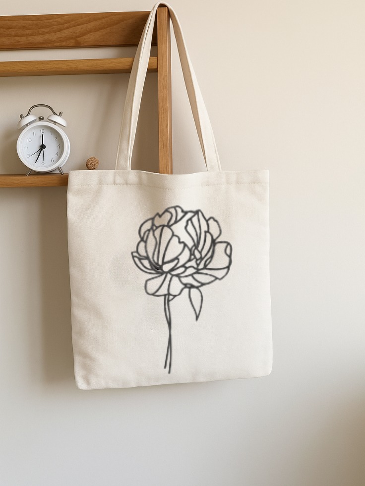Floral Printed Black Canvas Tote for Her
