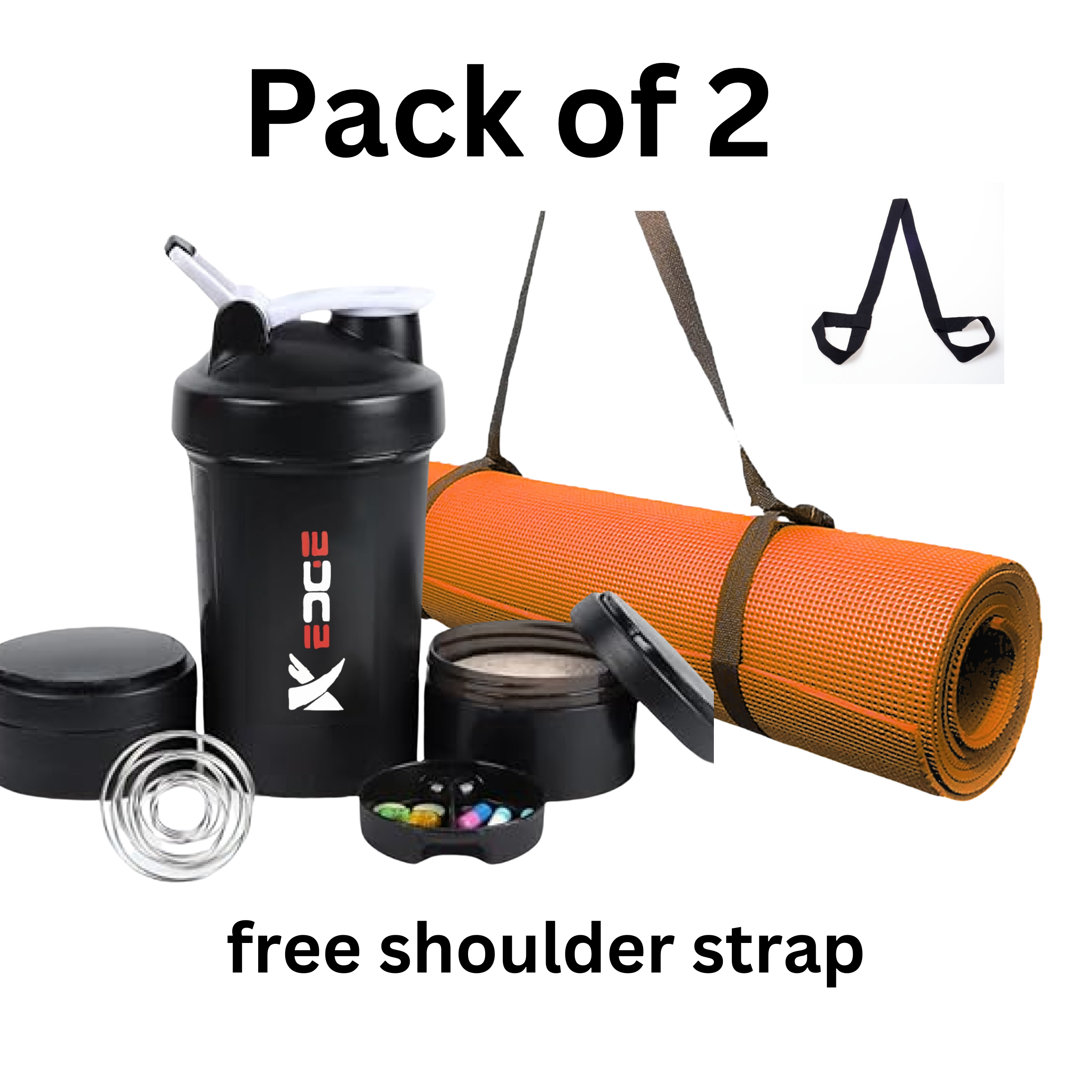 10mm Non-Slip Yoga Mat with Protein Shaker Bottle - Eco-Friendly, High-Density Yoga Mat for All Yoga Types and Fitness Workouts with Free Shoulder Strap