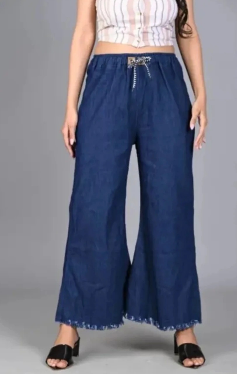 Women's Denim Plazo Jeans Free Size | High Waist Wide Leg Plazo Pants for Girls | Stretchable Casual Denim Trousers for Women