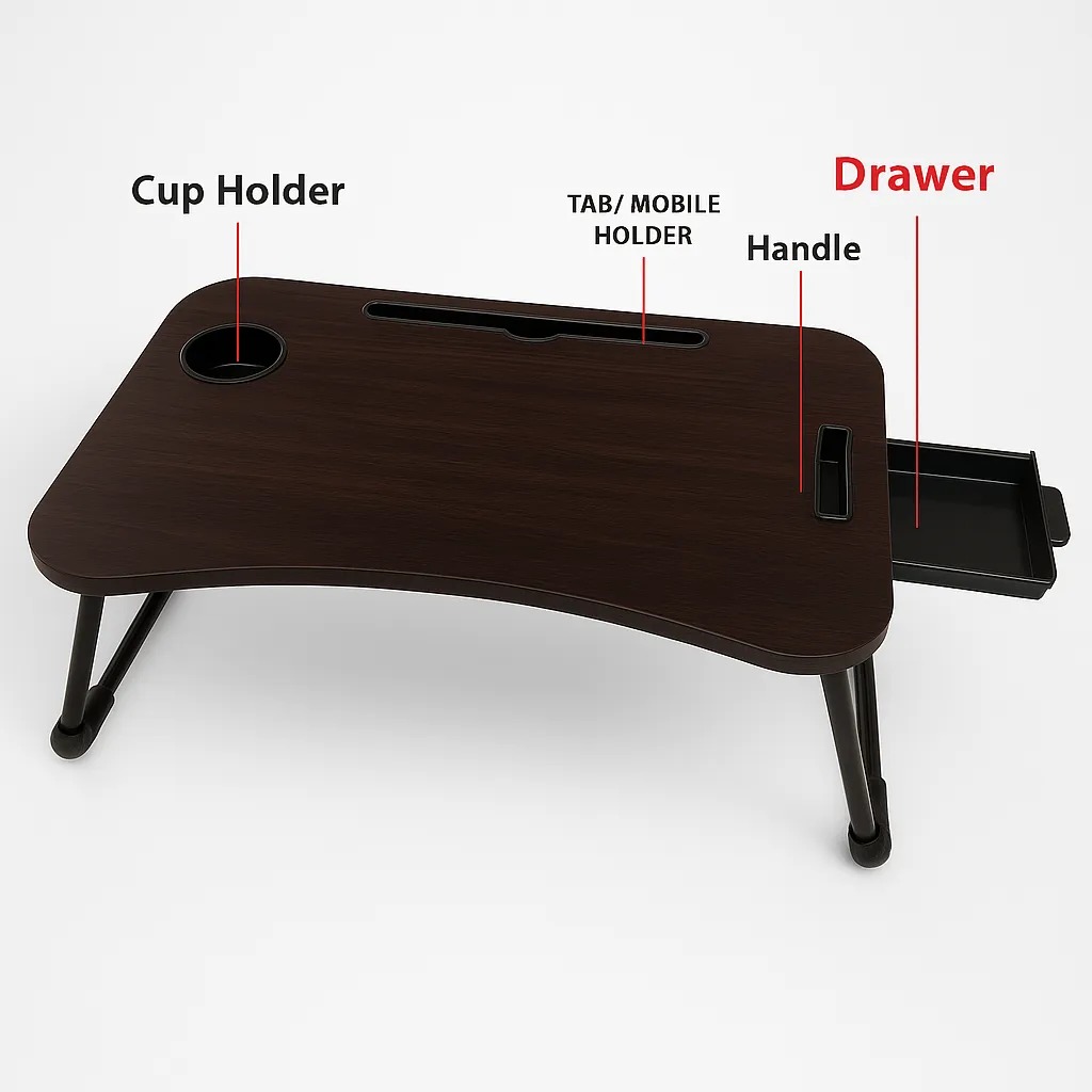 Wooden Gaming Laptop Table For Bed Foldable Stand Ergonomic Portable Drawing Notebook Reading Breakfast Serving With Inbuilt Tablet And Cup Hold Slots Couch Black Brown Beige. Floor Gaming Computer 0.75 Inches Thick Wood. High Quality Stand
