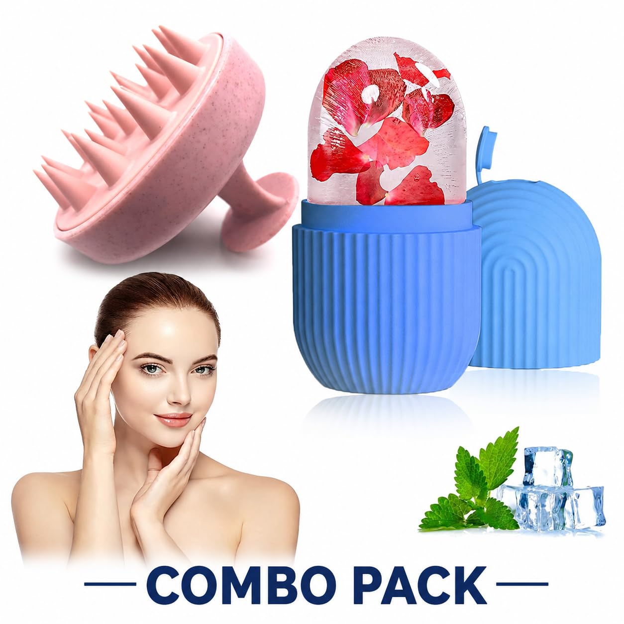 Face Ice Roller and Hair Scalp Massager Combo | 2 in 1 Cooling Face Massage Tool | Silicone Scalp Massager for Hair Wash Relaxation | Unisex Skincare Tool