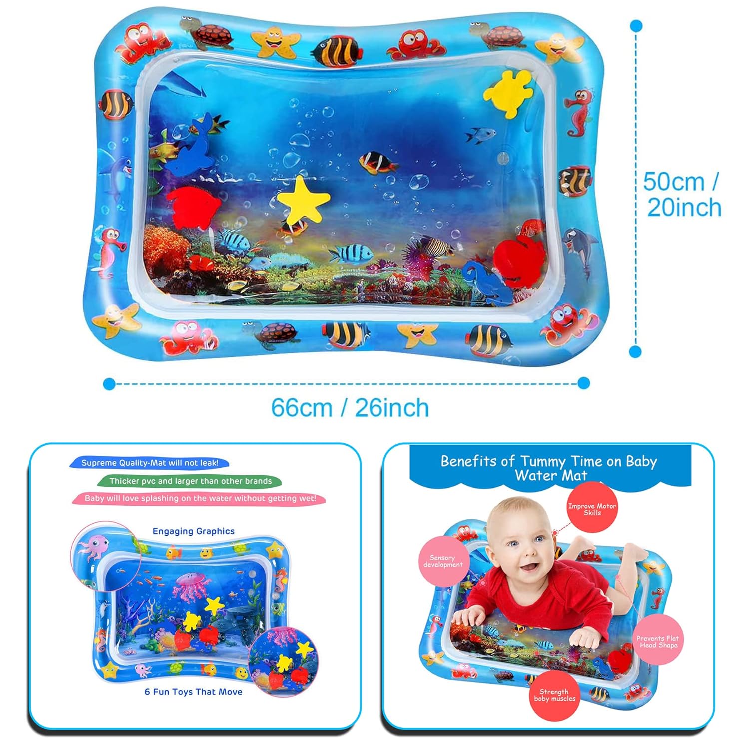 Baby Kids Water Play Mat Toys Inflatable Tummy Time Leak Proof Water Play Mat and Toddlers Perfect Fun Activity Inflatable Mat, Activity Play Center Indoor and Outdoor Water Play Mat for Baby, Inflatable Tummy Time Mat, Premium Baby Water Play Mat for Inf