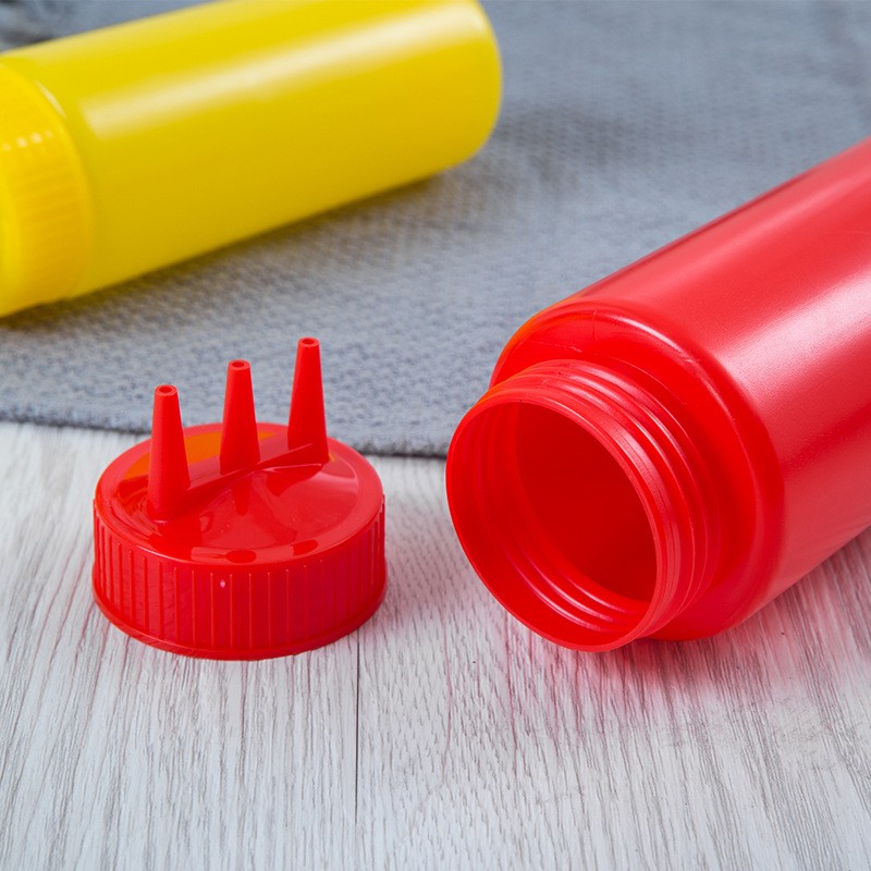 3 Nozzle Squeeze Bottle 2Pcs 450Ml Three-Hole Squeeze Bottle Twist Cap Food Grade Pe Plastic Ketchup Mustard Sauces Oil Bottles Kitchen Gadgets