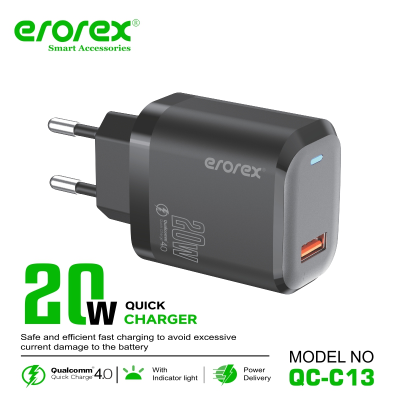 Erorex High Quality fast Adapter, QC-C13_20W Quick and fast Charging, Compatible with Android and iOS Device_Erorex Chargers