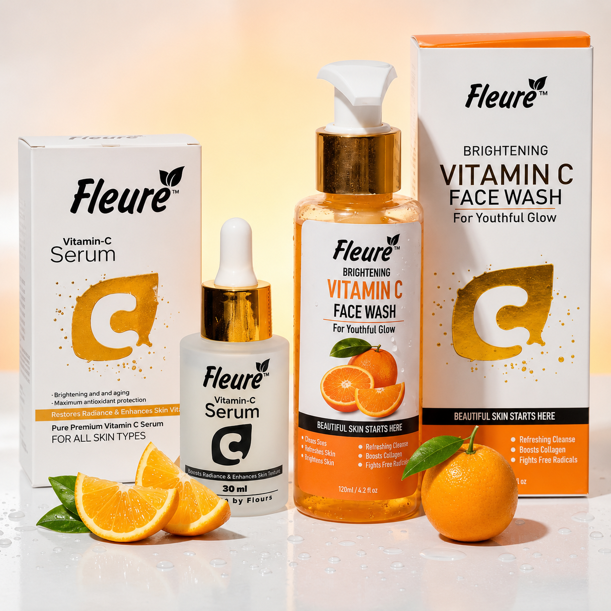 Fleure Vitamin C Glow Kit - Vitamin C Serum - Radiant Skin Duo - Cleanser - Youthful Glow Formula - Serum - Skin Brightening Essentials - Face Wash - For All Skin Types