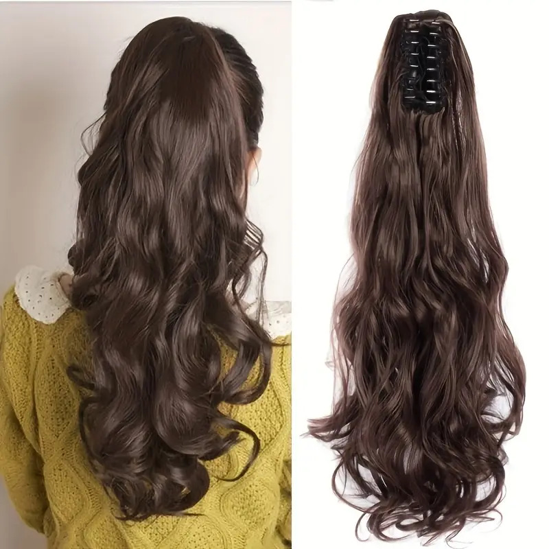 Synthetic Claw Clip Ponytail Hair Extension, 50.8 cm Long Curly Wavy Ponytail Extension Hair For Women