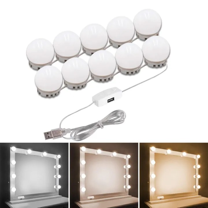 Adjustable 10-Bulb LED Vanity Lights for Makeup Mirrors 3 Light Settings Beauty Deal