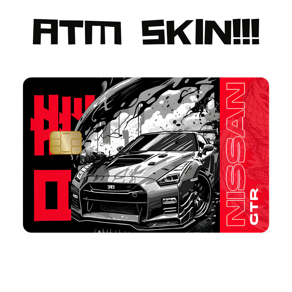 Nissan GTR Black Skin for ATM, Debit & Credit Cards | Size 3.375 x 2.125 inch | Non Waterproof paper Sticker for atm cards | ATM card sticker | debit card skin | credit card cover |  wallet accessories | card protector sticker