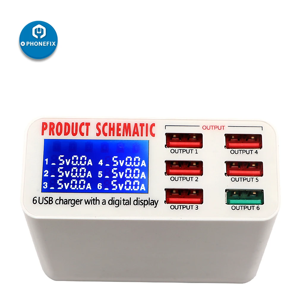6 Ports USB Smart Phone Charger Individual Screen Display Voltage and Current Multiplexed Universal Fast Charging Head