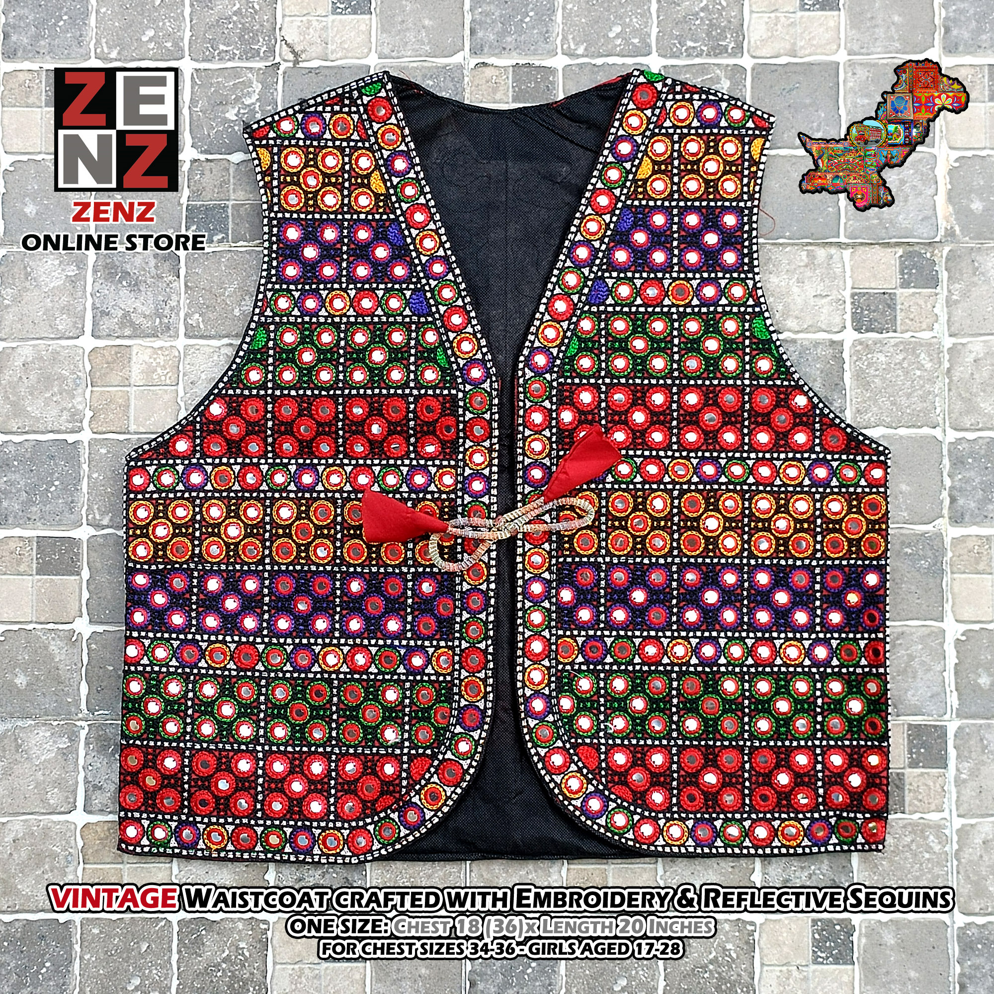 Pakistani Sindhi Balochi Pathan Kashmiri Traditional & Cultural Wear Waistcoat Koti Aari Embroidered Multicolor by ZENZ
