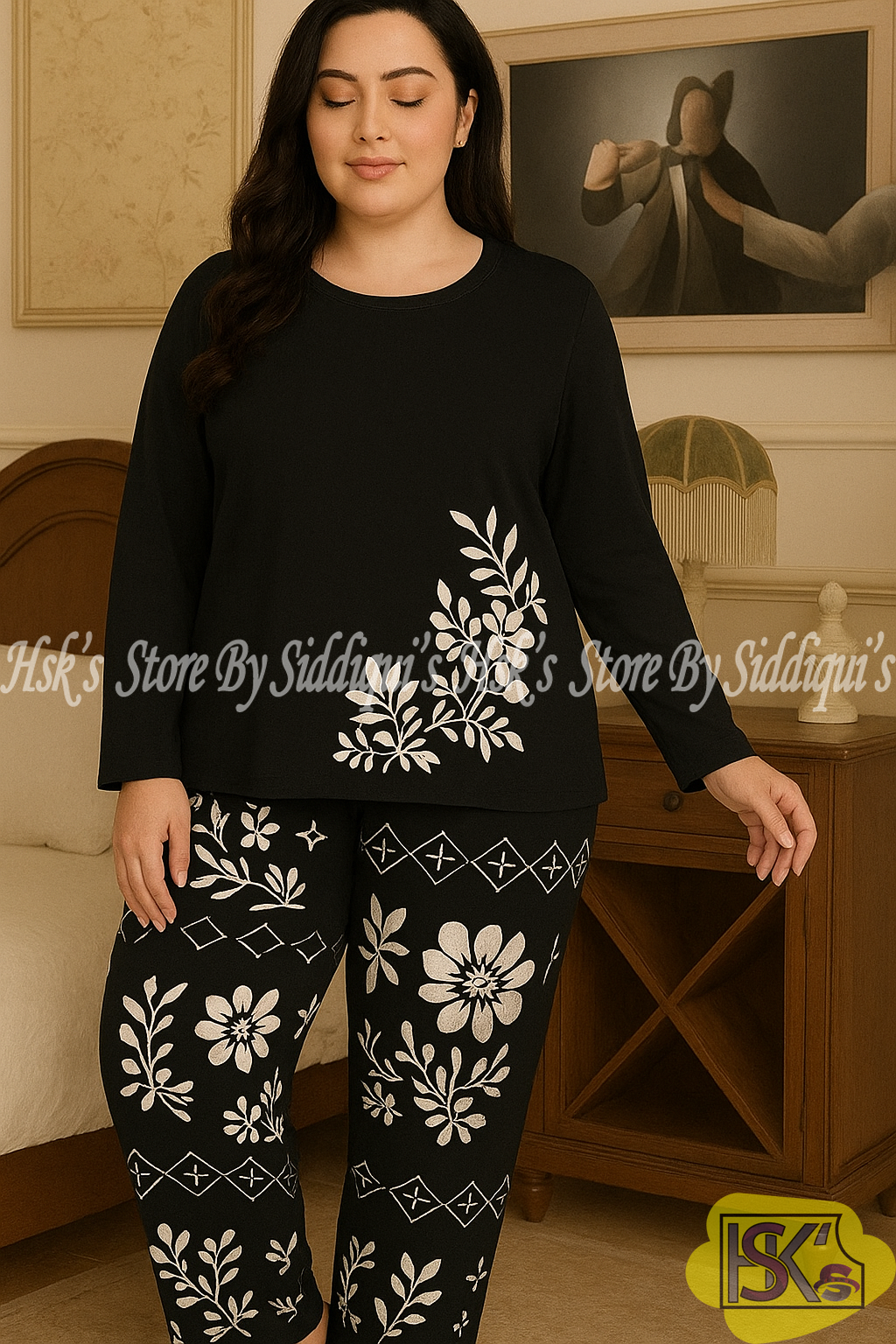 Grey Heart Print Soft Cotton Night Suit T Shirt and Pajama Set For Women and Girls Comfortable Soft Fabric For A Good Nights Sleep