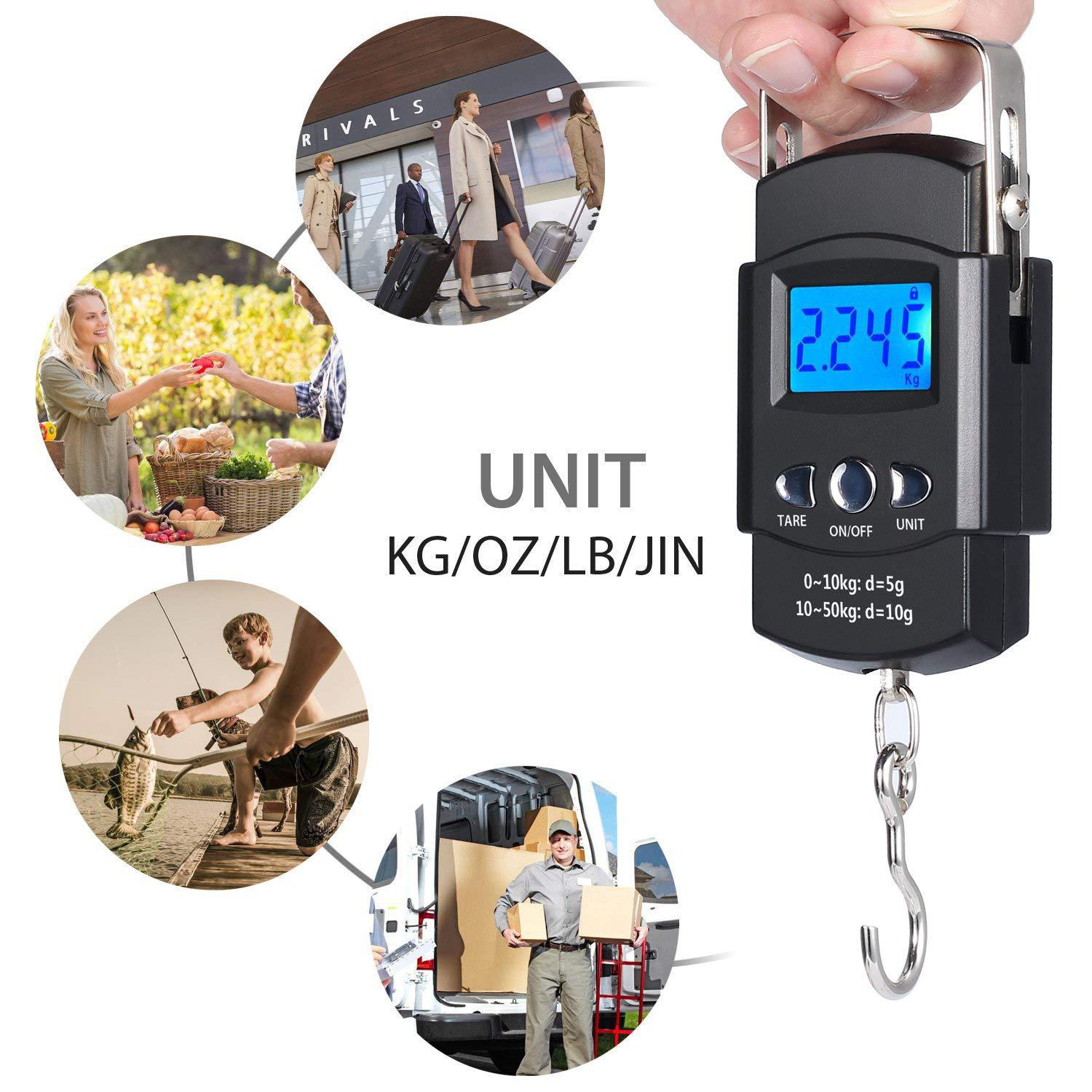 Portable Hanging Hook Scale 50Kg/5g LCD Digital Display Handheld Mini Electronic Weighting Scale Fishing Travel Luggage Scale
