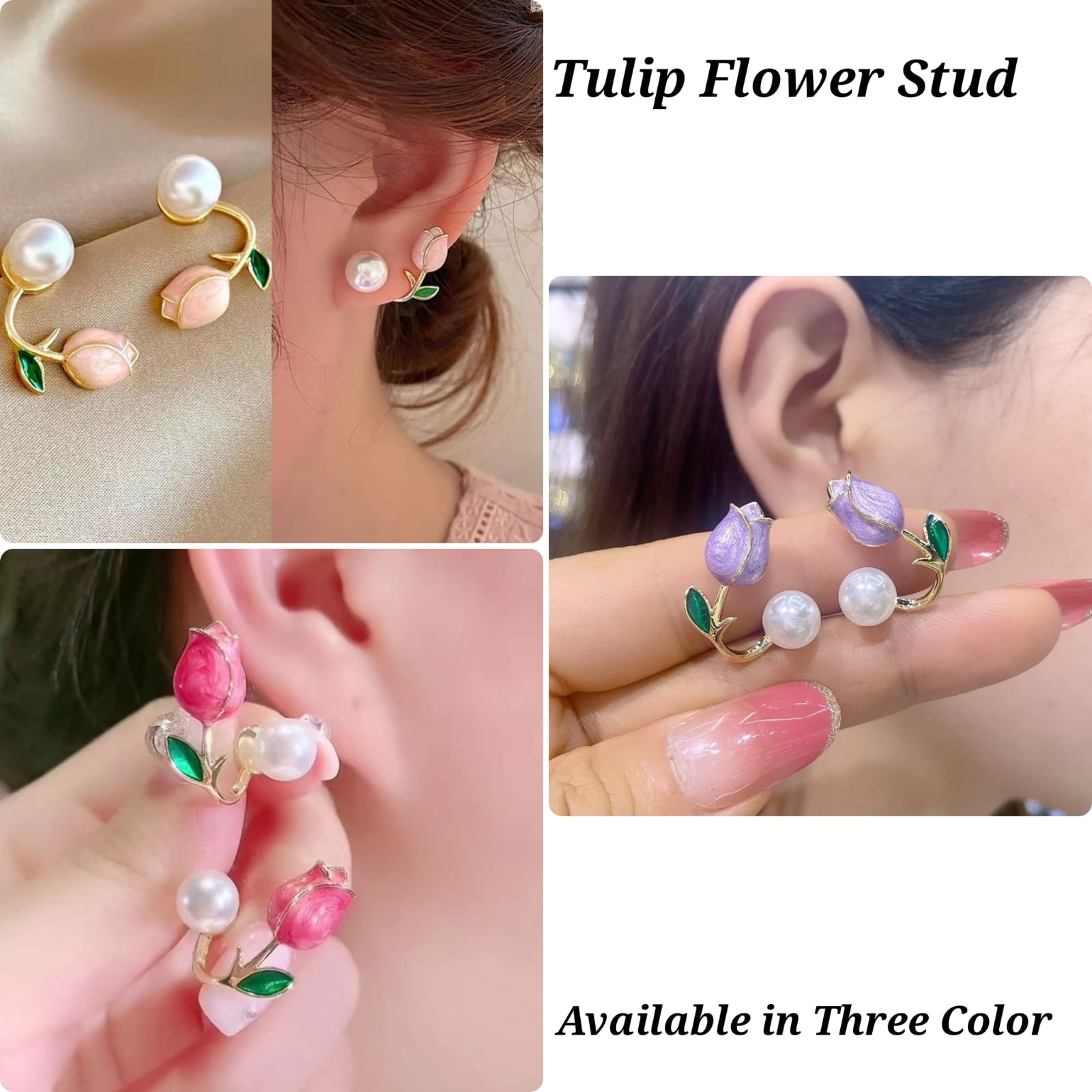Tulip Flower Pearl Stud Earrings for Women and girl jewelry Exquisite Pearl Earring Party Jewelry