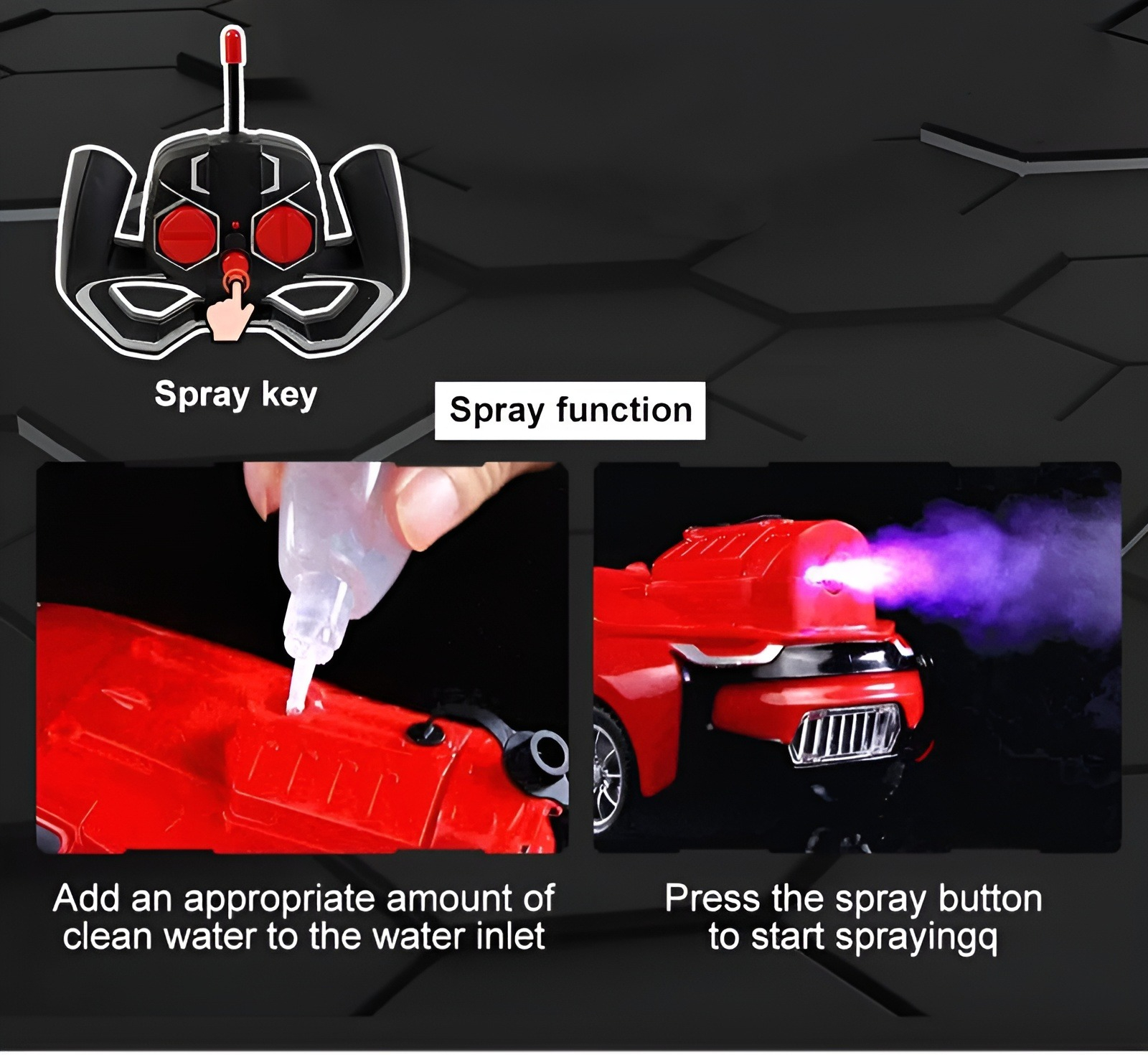RC Spray Drift Car with Smoke Effect & LED Lights | USB Rechargeable Remote Control Toy Car
