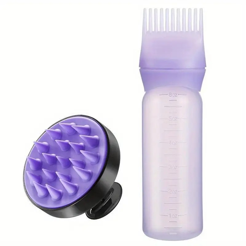 Silicone Hair Care Set: Scalp Massager & Root Comb with Oil Applicator Bottle 2 Pcs Set - Perfect for Salon & Home Use, Ideal for All Hair Types (Random  Colours)