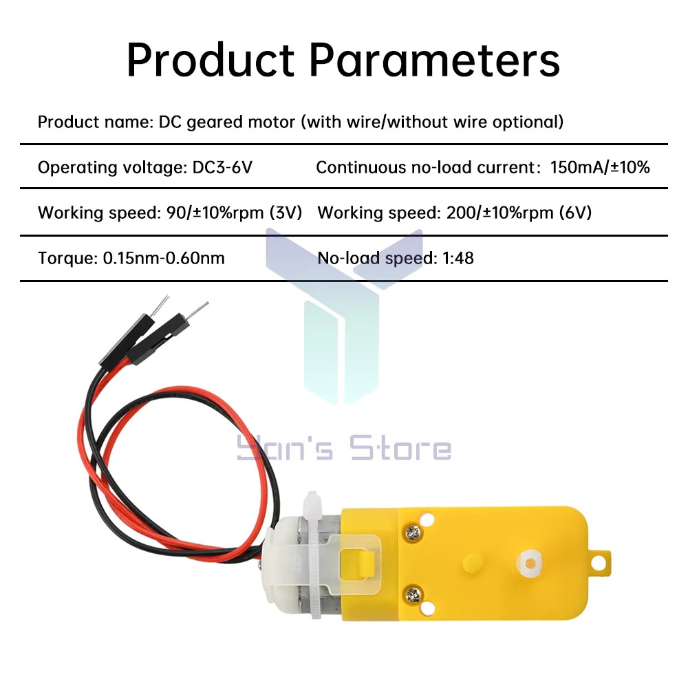 2PCS Double Shaft TT DC Gear Motor 5V 180RPM | Yellow Robot Motor For DIY Robotics Projects