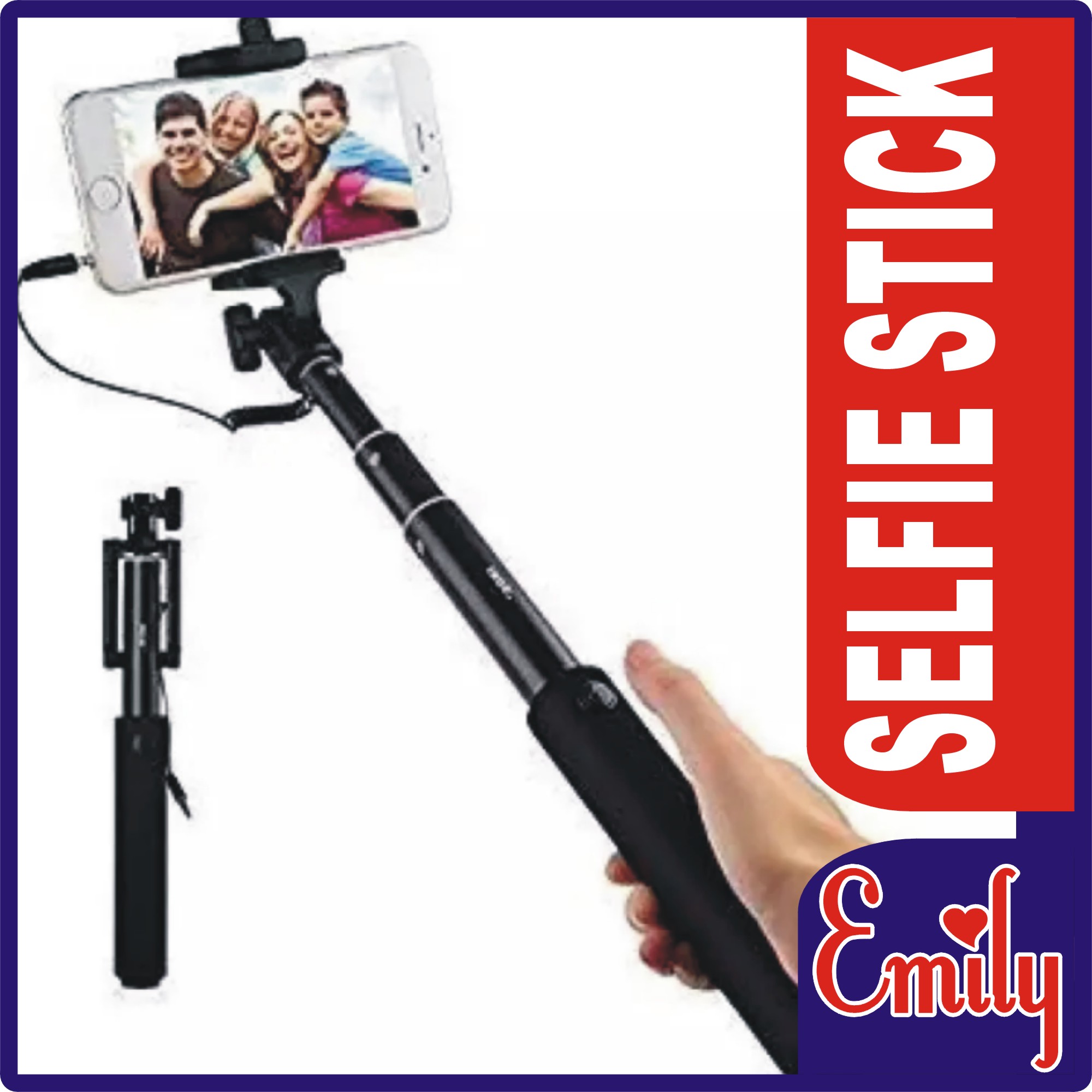 Selfie Stick With Extendable Audio Cable Wire - Black color Selfie Stick For Smartphones & Digital Cameras steel rod made high quality  ● 50cm extendable arm constructed to take selfies ● Image Stabilizer ● Universal to fit any smartphone or camera