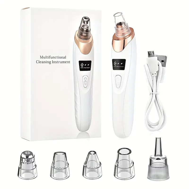 5-in-1 Derma Suction Blackhead Remover Machine | Pore Vacuum Cleaner | Acne Pimple Extractor | Facial Pore Suction Tool | Deep Face Cleaning | Whitehead & Blackhead Removal | Rechargeable Skin Care  Multi-Functional Skin Care Beauty Tool for Nose  & Face