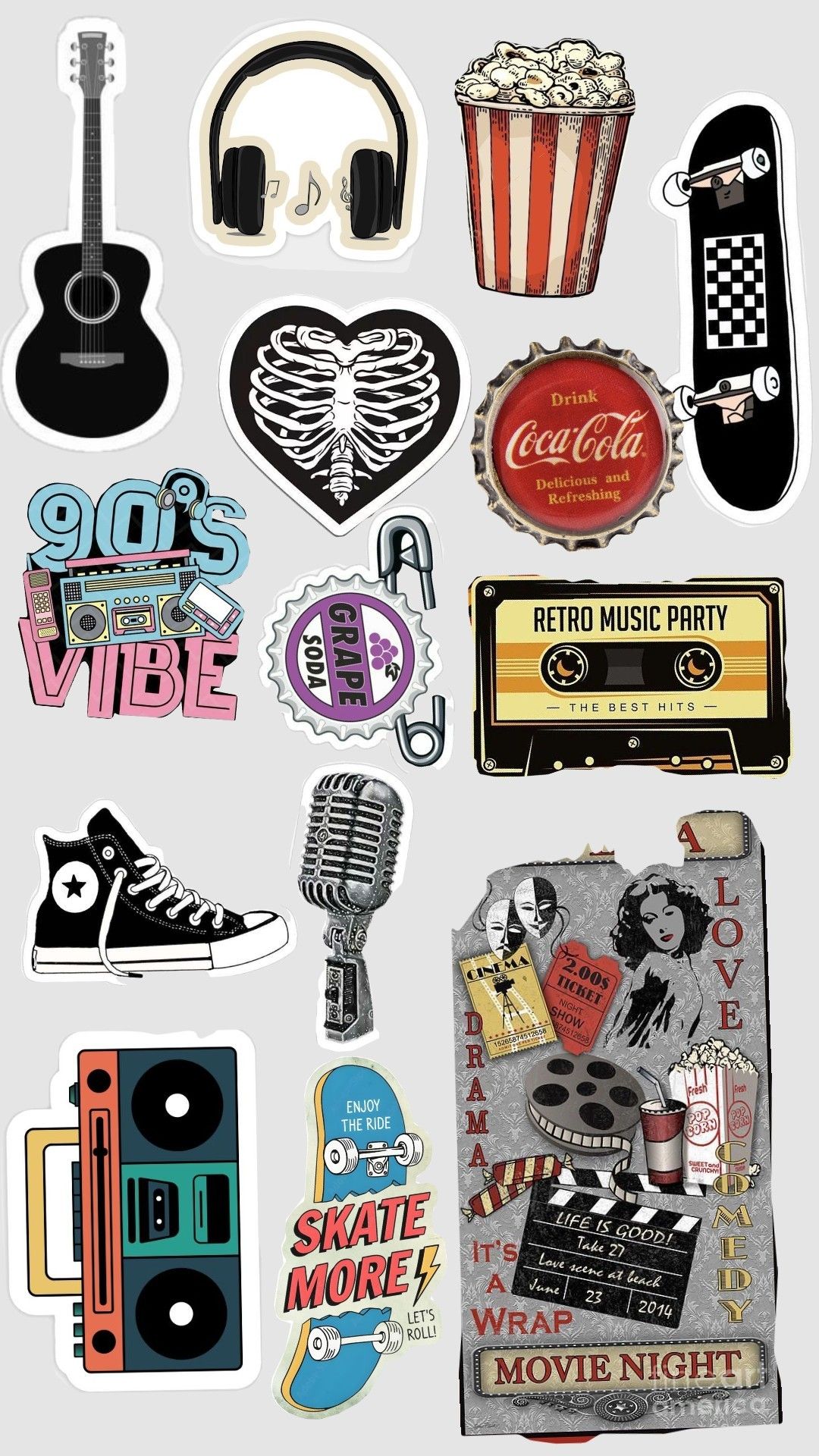 14Pcs Retro Aesthetic Stickers Pack | Vibe Music Movie Guitar Skateboard Decals for Laptop Phone Bottle | Vintage Grunge Style Dairies For Girls and Boys Vibes price in Pakistan